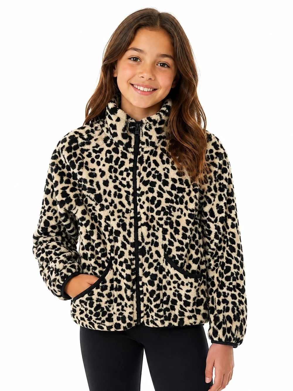 The Childrens Place Fleece Zip Up Cheetah Print Jacket